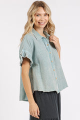 Mittoshop Mineral Washed Button Down Flounce Sleeve Shirt OutfitFlow