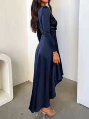 Satin High-Low Tie Waist Dress Trendsi