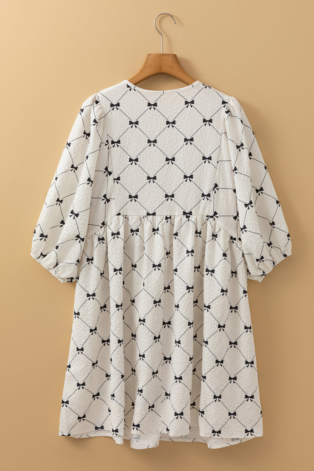 Bow Print Tie Neck Half Sleeve Dress OutfitFlow
