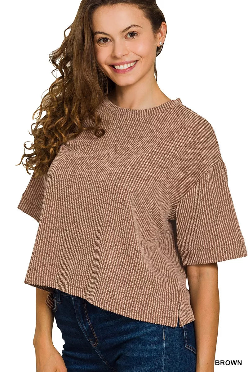 Zenana Raised Rib Short Sleeve Tee & Pants Set OutfitFlow