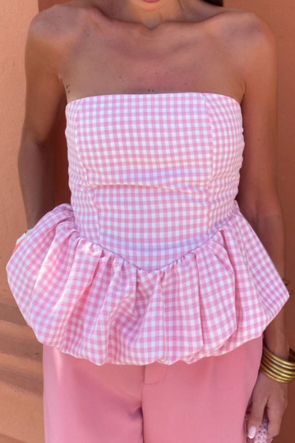 Smocked Back Bubble Hem Tube Top OutfitFlow