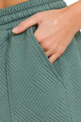 Zenana Textured Knit Jacquard Drawstring Shorts OutfitFlow