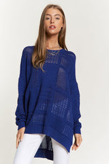 Davi & Dani Openwork Side Slit Drop Shoulder Knit Cover Up