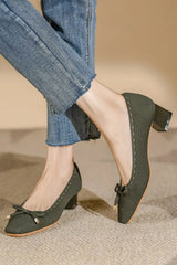 Square Toe Block Heels Slip-Ons Matcha Green OutfitFlow