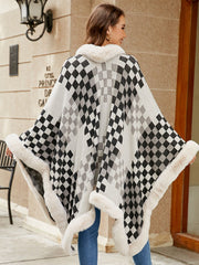 Outfit Flow - Fuzzy Checkered Long Sleeve Poncho