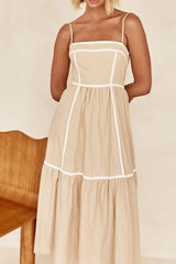 Contrast Trim Square Neck Midi Cami Dress OutfitFlow