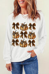 Pumpkin & Bow Graphic Long Sleeve Sweatshirt OutfitFlow