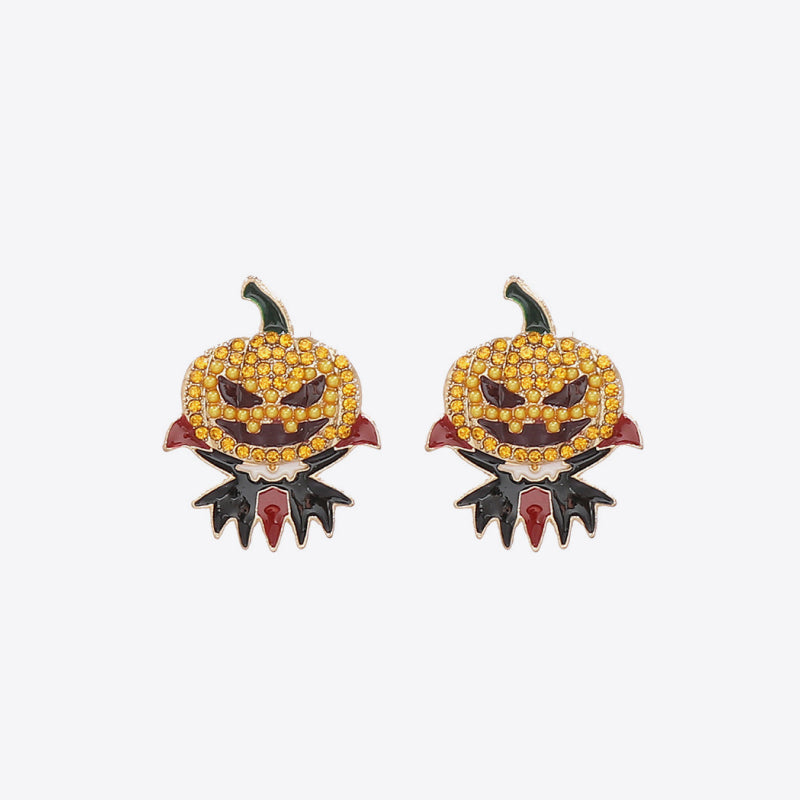 Demon Pumpkin Rhinestone Alloy Earrings OutfitFlow