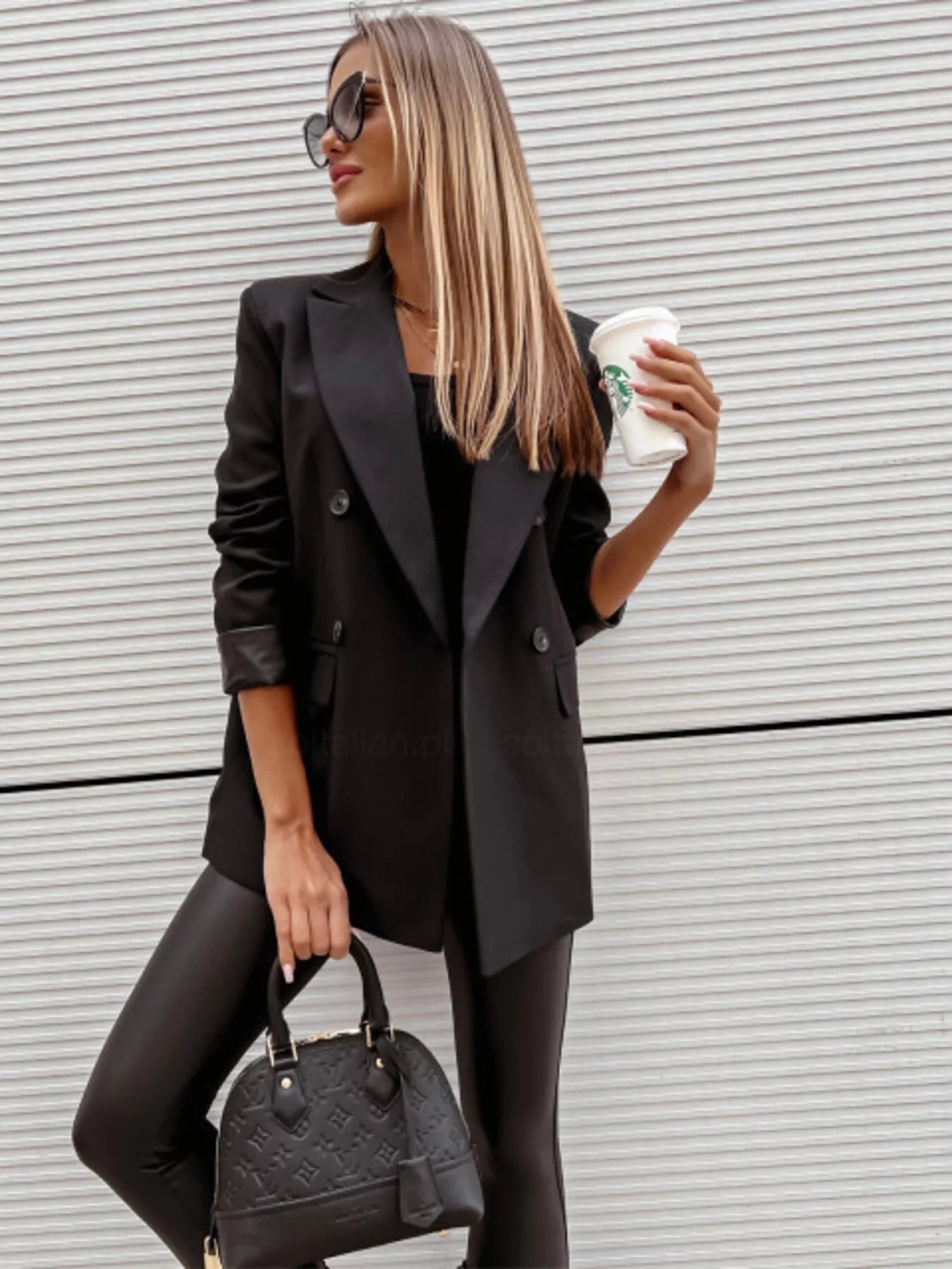 Lapel Collar Long Sleeve Blazer OutfitFlow