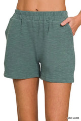 Zenana Cotton Slub Short Pants ASH JADE OutfitFlow