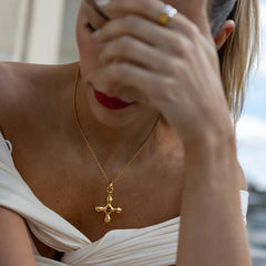 Gold-Plated Stainless Steel Cross Shape Pendant Necklace OutfitFlow