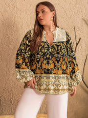 Plus Size Floral Print Notched Blouse Trendsi