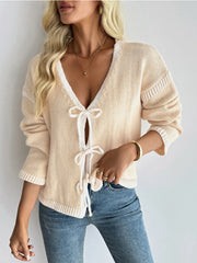 Tie-Front Long Sleeve Cardigan OutfitFlow