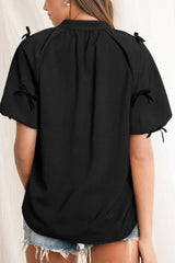 Bow Decor Puff Sleeve Blouse OutfitFlow