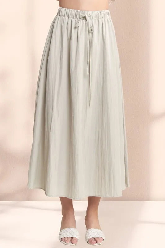 ADORA Drawstring Waist Crinkle Maxi Skirt OutfitFlow