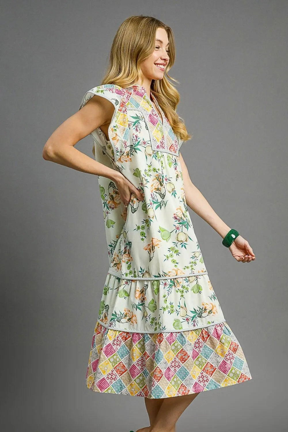 Umgee Patchwork Garden Midi Dress OutfitFlow