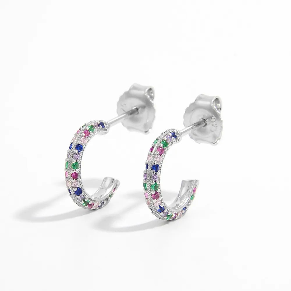 925 Sterling Silver Contrast Zircon Earrings OutfitFlow