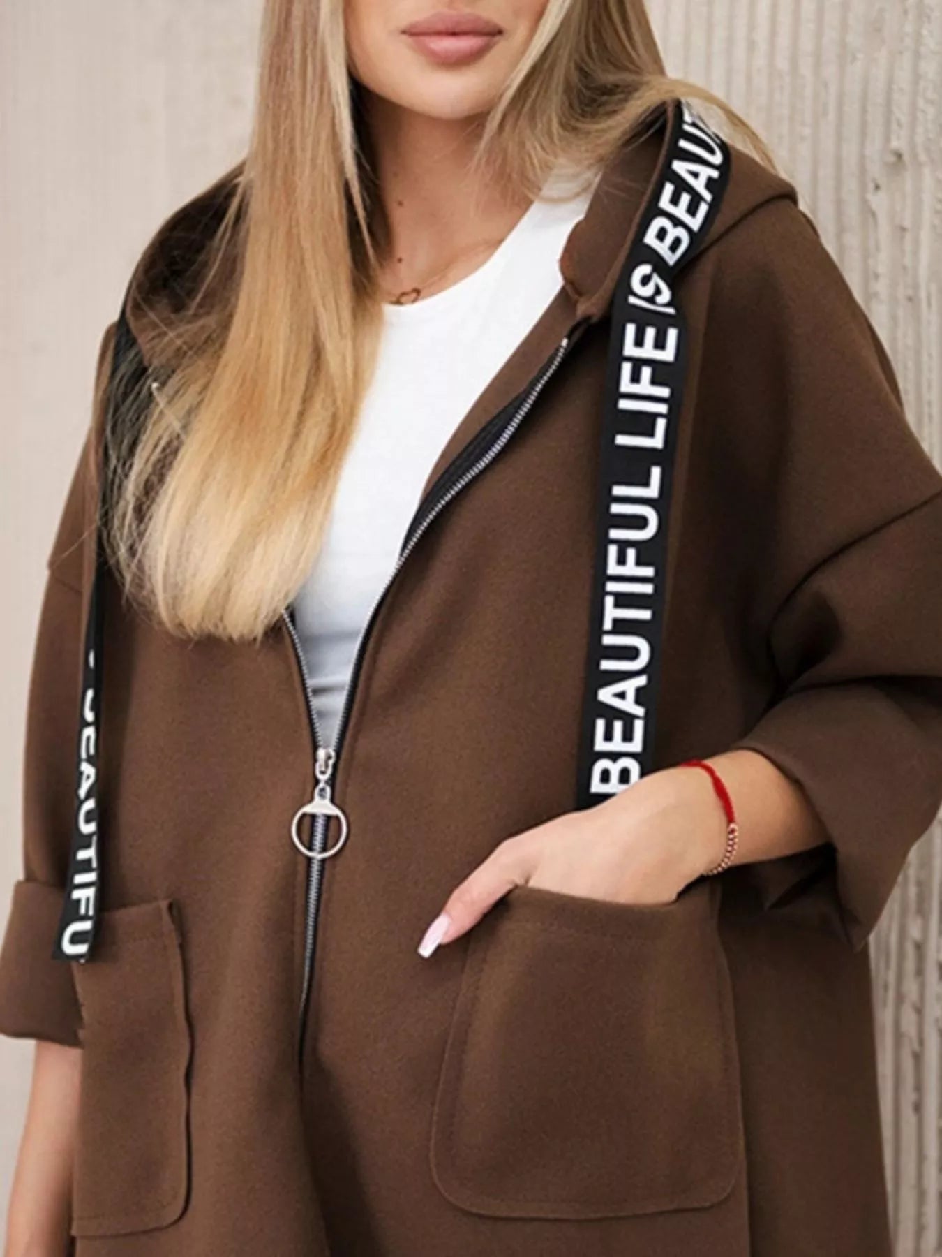 Full Size Hooded Zip-Up Longline Outerwear Plus Size Trendsi