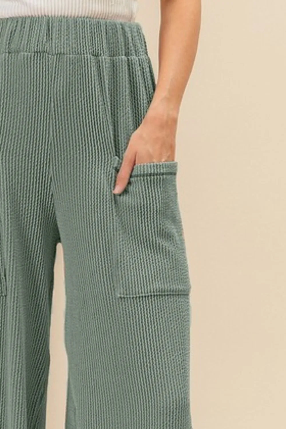 BiBi 2tone Cord Rib Waist Band Side Pocket Pants OutfitFlow