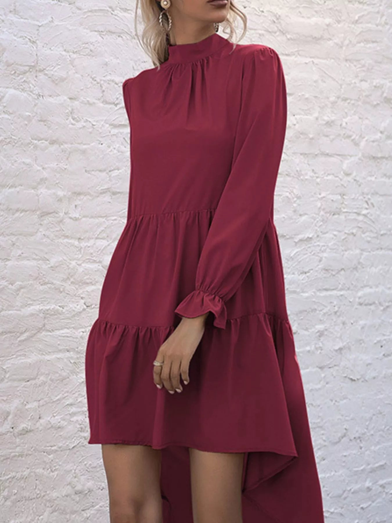 High-Low Flounce Sleeve Dress OutfitFlow
