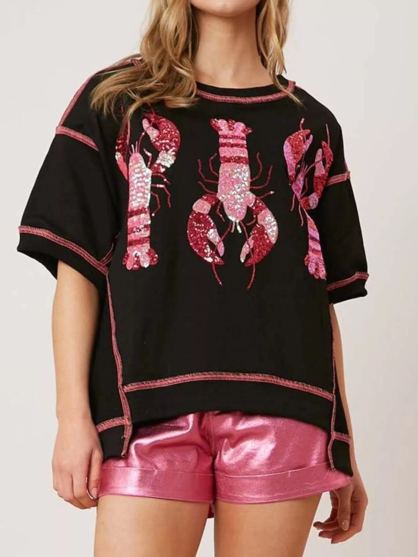 Sequin Lobster Half Sleeve T-Shirt OutfitFlow