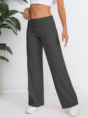 Elastic Waist Wide Leg Pants Dark Gray OutfitFlow