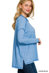 Zenana Full Size Melange Hacci Exposed Seam Hi-low Tee Plus Size OutfitFlow