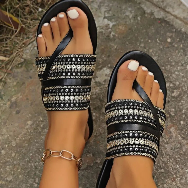 Toe Post Flats Sandals Black OutfitFlow