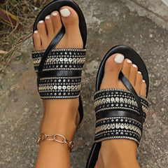 Toe Post Flats Sandals Black OutfitFlow