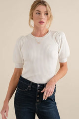 And The Why Puffed Half Sleeve Rib Basic Bodysuit OutfitFlow