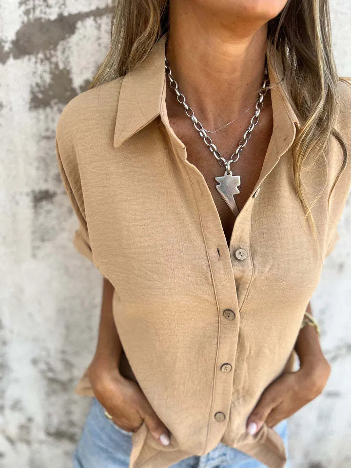Full Size Casual Button Down Short Sleeve Loose Shirt Plus Size OutfitFlow