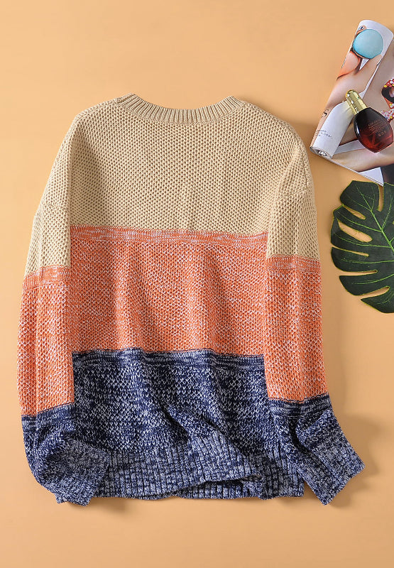 Outfit Flow - Color Block Round Neck Long Sleeve Sweater