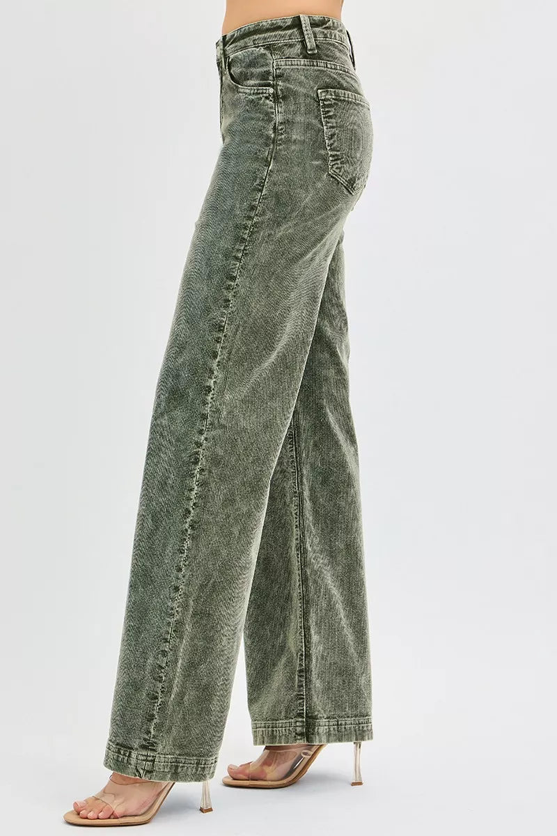 RISEN Full Size High Rise Wide Leg Corduroy Jeans Plus Size Trendsi