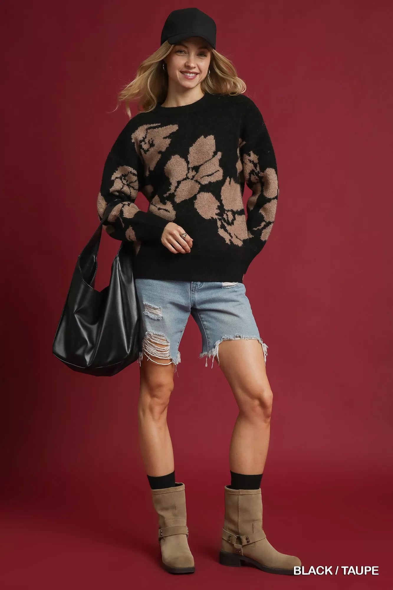 Umgee Floral Long Sleeve Sweater OutfitFlow