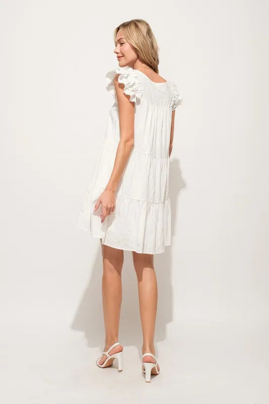 And The Why Origami Pleating Ruffled Sleeve Tiered Dress OutfitFlow