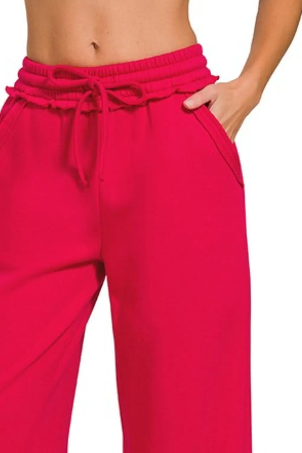 Zenana Fleece Exposed Seam Wide Leg Sweatpants OutfitFlow
