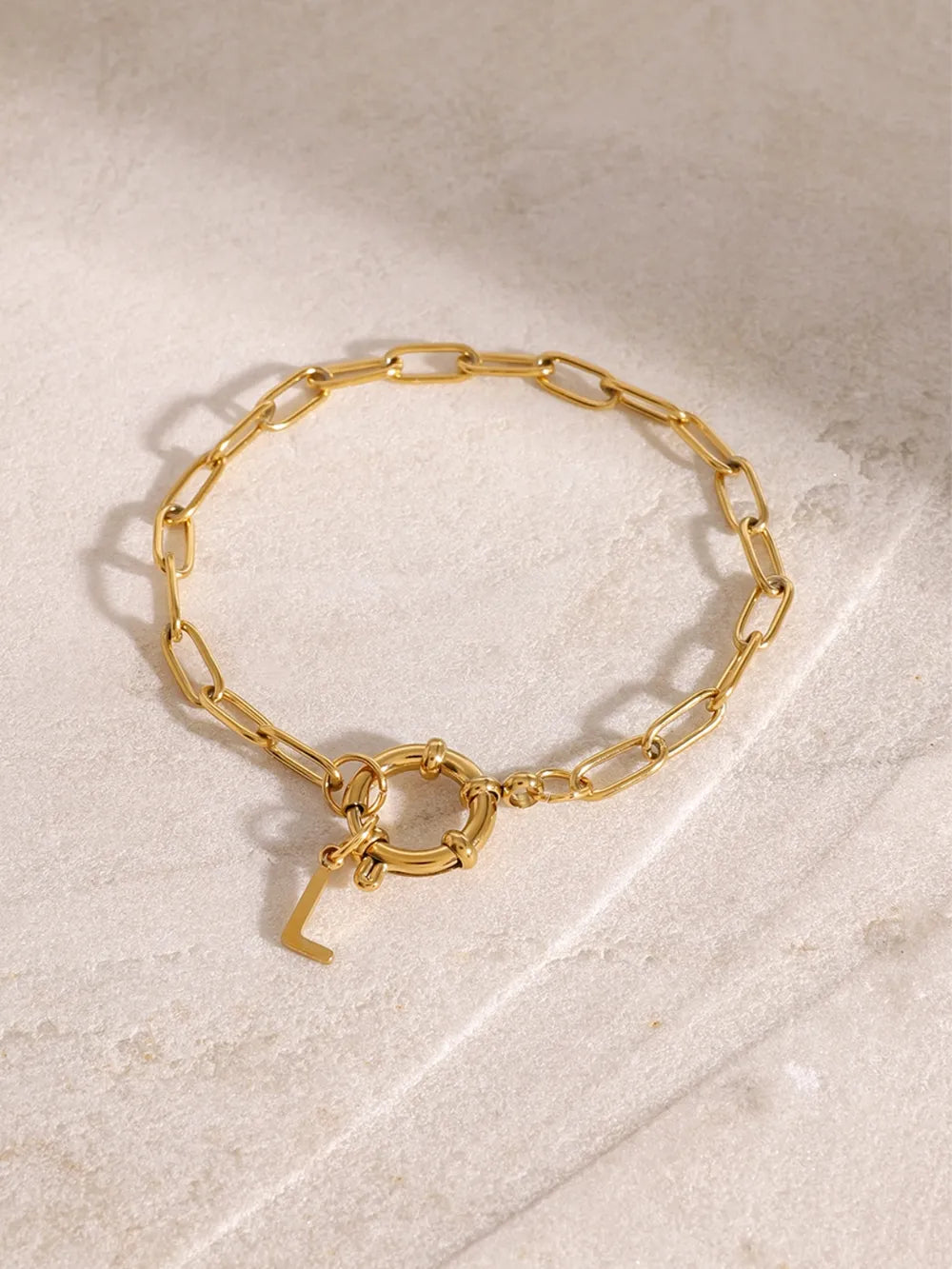 18K Gold-Plated Stainless Steel Letter L Bracelet OutfitFlow