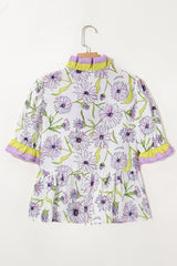 Floral Print Flounce Sleeve Peplum Blouse OutfitFlow