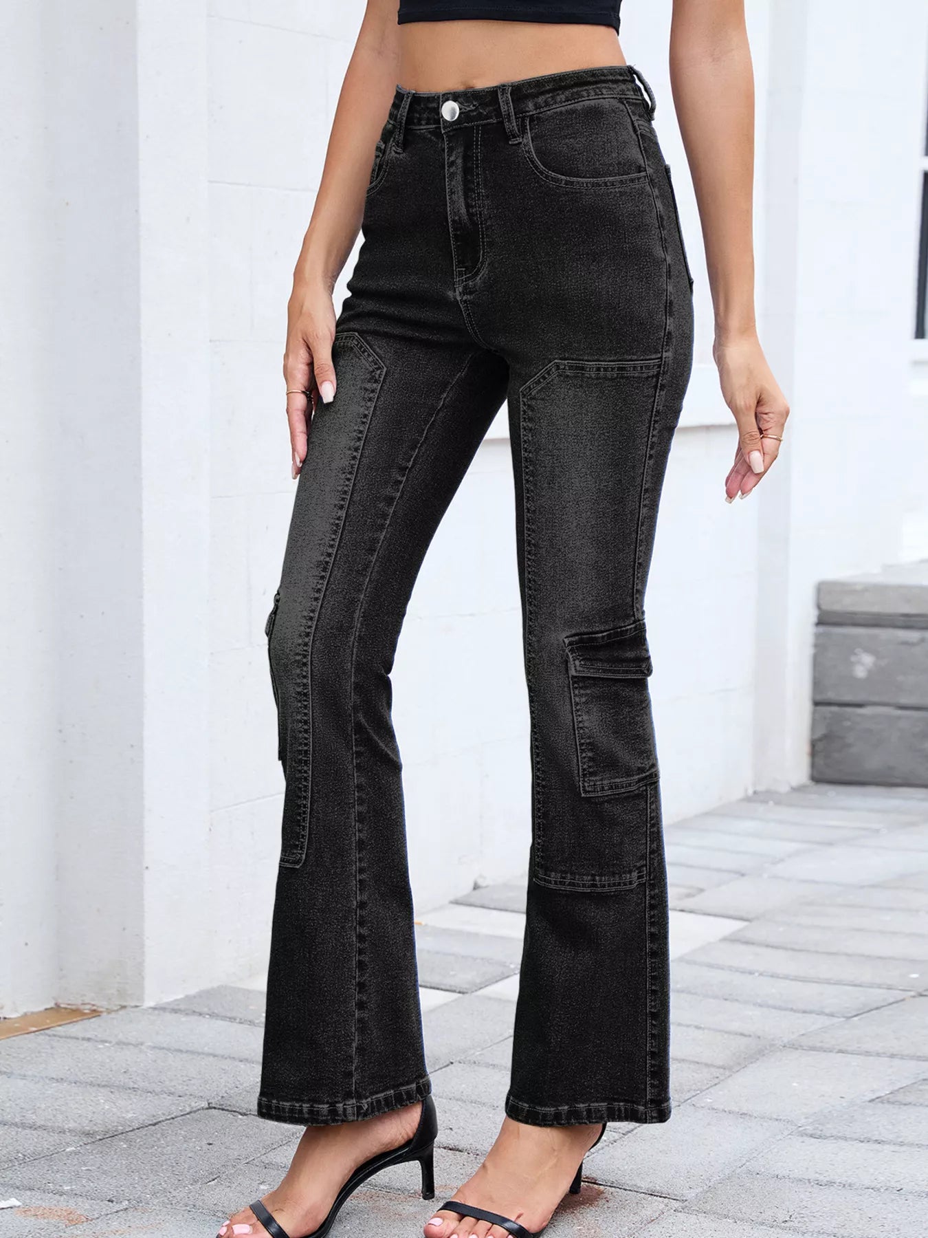 High-Waisted Bootcut Jeans Black OutfitFlow