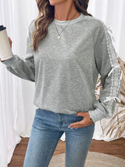 Lace Detail Round Neck Sweatshirt OutfitFlow