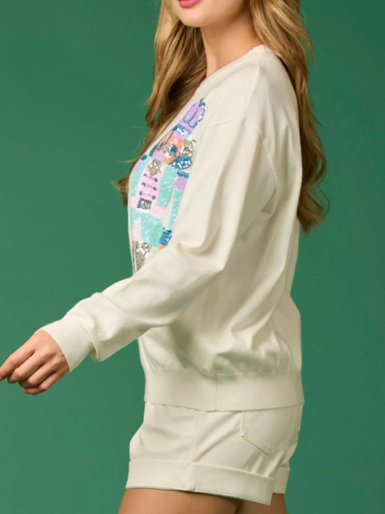 Sequined Nutcracker Long Sleeve Sweatshirt OutfitFlow