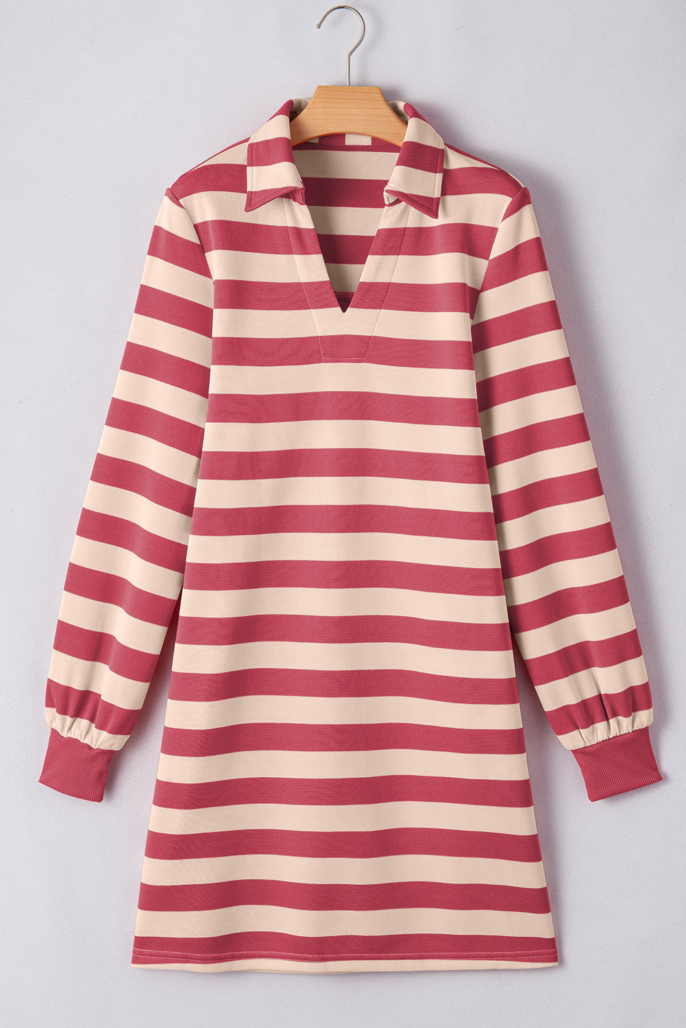 Outfit Flow - Contrast Striped Johnny Collar Long Sleeve Mini Dress