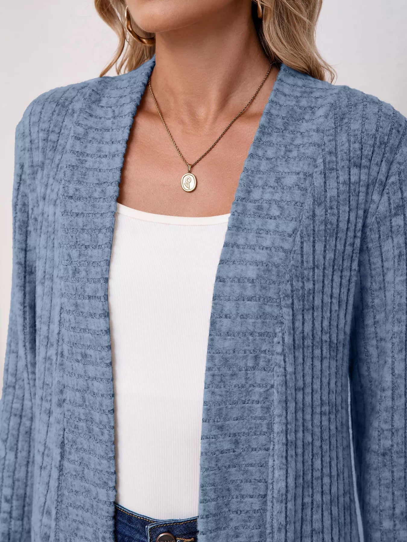 Casual Knit Open Front Cardigan OutfitFlow