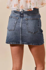SO ME Washed Denim Mini Skirt with Pockets Trendsi