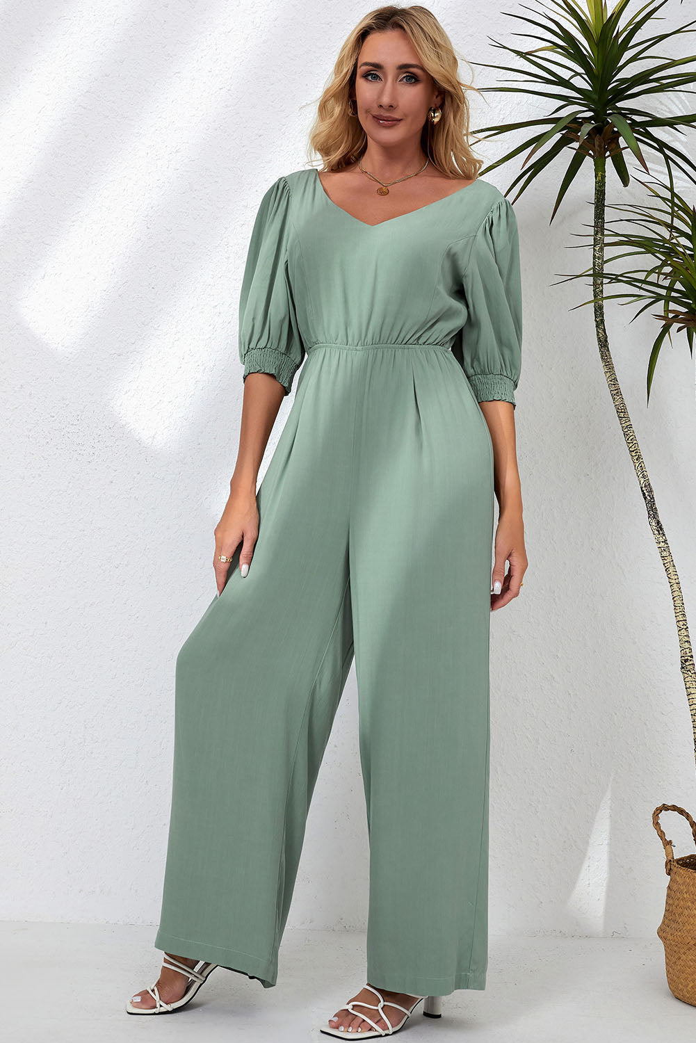 Outfit Flow - V-Neck Half Sleeve Jumpsuit