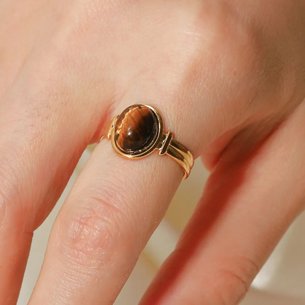 Vintage Natural Stone Gold Plated Adjustable Ring OutfitFlow