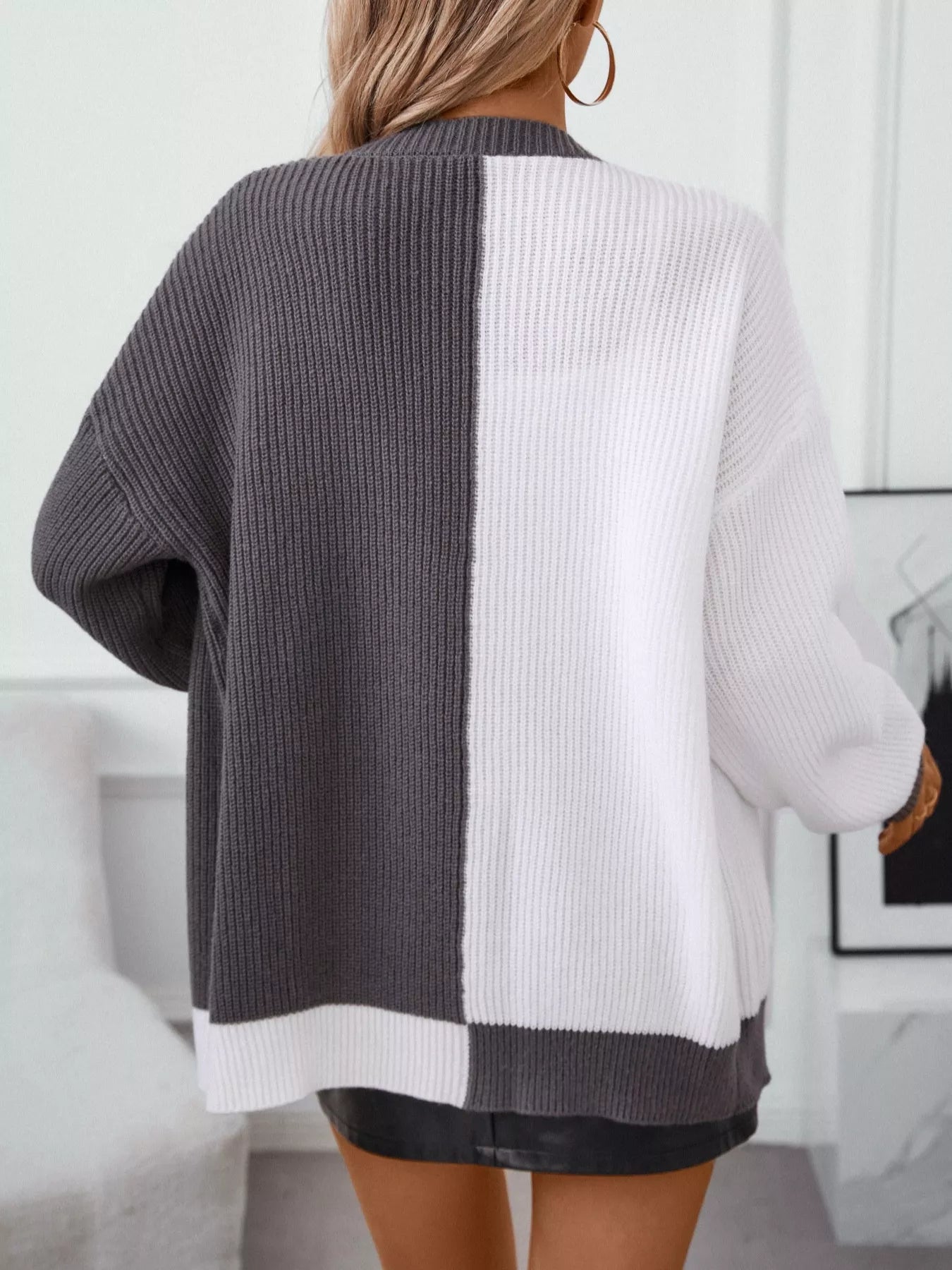 Color Block Open Front Knit Cardigan Trendsi