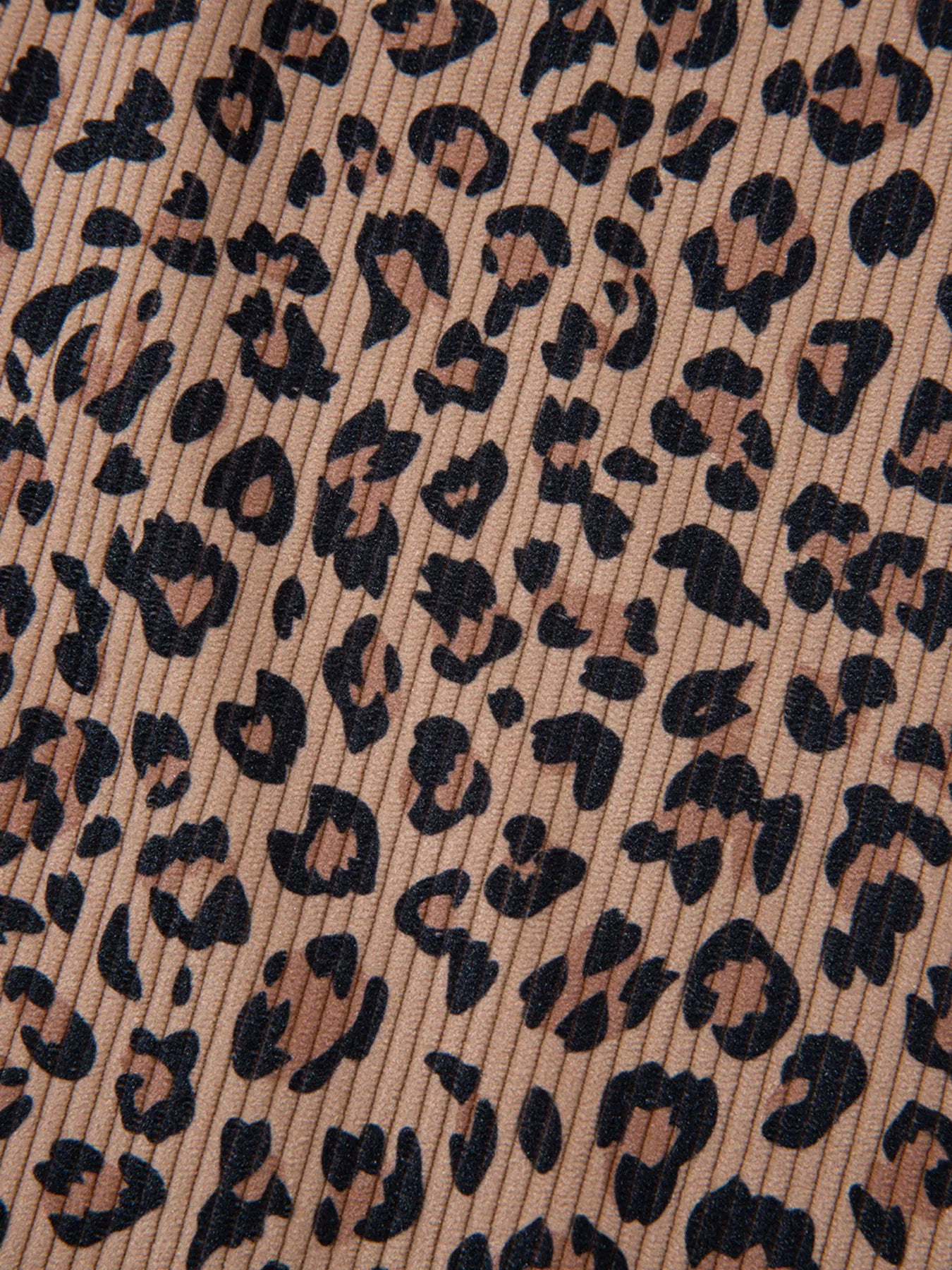 Ribbed Leopard Print Contrast Collar Zip Hoodie OutfitFlow