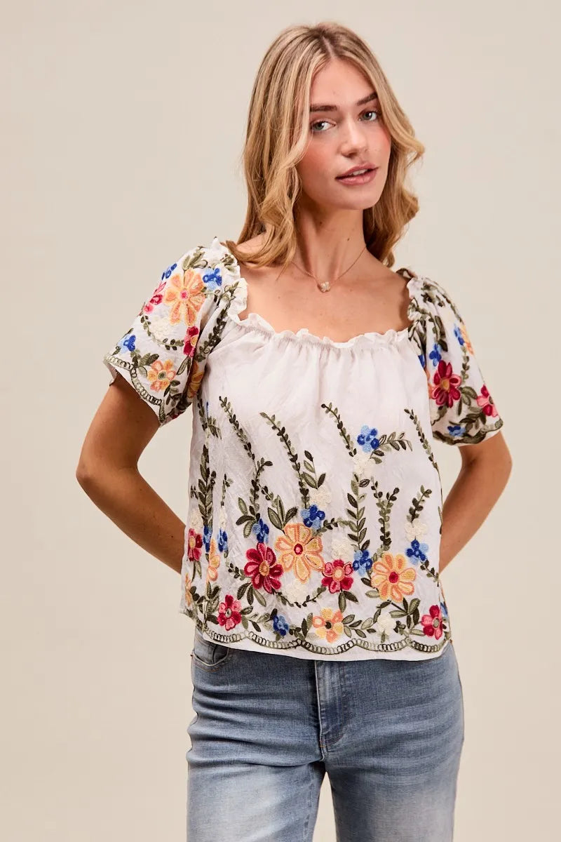 SO ME Floral Embroidered Two Way Off The Shoulder Blouse OutfitFlow