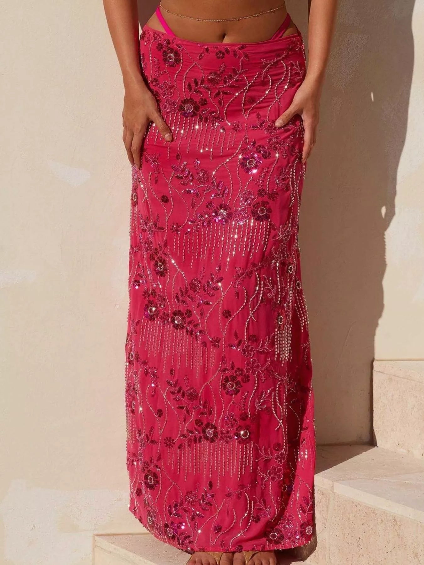 Embroidered Sequin Maxi Skirt OutfitFlow